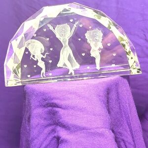 Rare Large 3 pose Betty Boop laser 3D crystal clear glass paperweight.